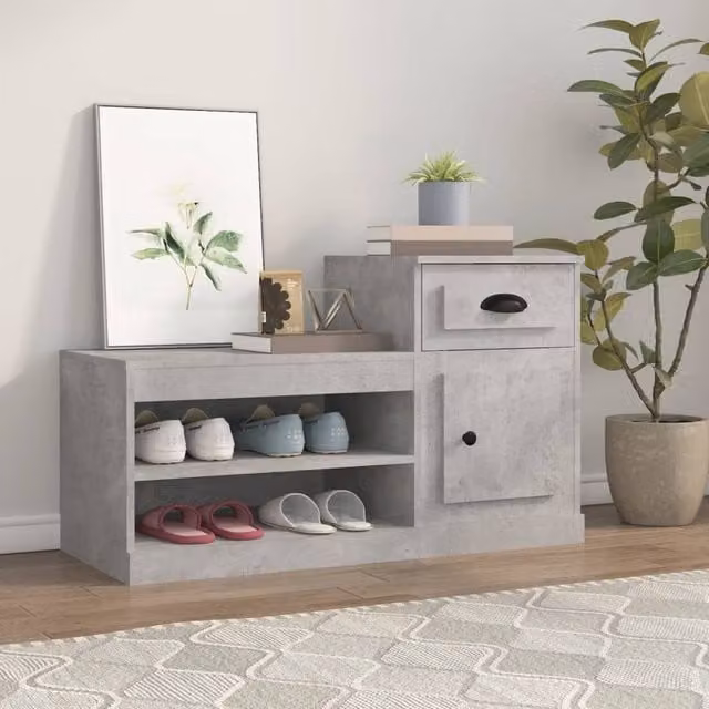 Berkfield Home Shoe Cabinet in Concrete Grey, W/D/H: 100 x 42 x 60 cm