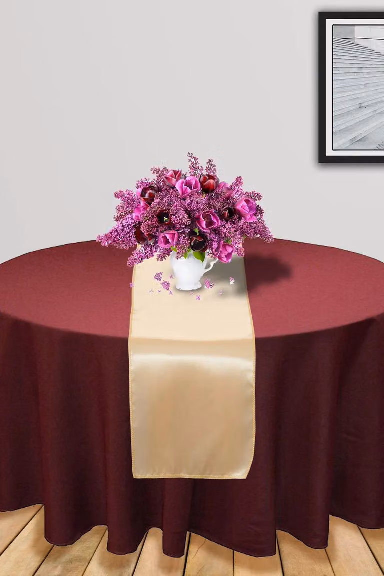 Neel Blue Satin Table Runner in Blue and Metallic Gold