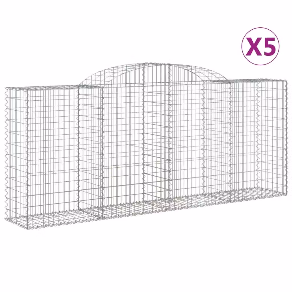 Berkfield Home Arched Gabion Baskets, 5 Piece Set, Silver Galvanised Steel, W: 300 cm, D: 50 cm, H: 120-140 cm – 2