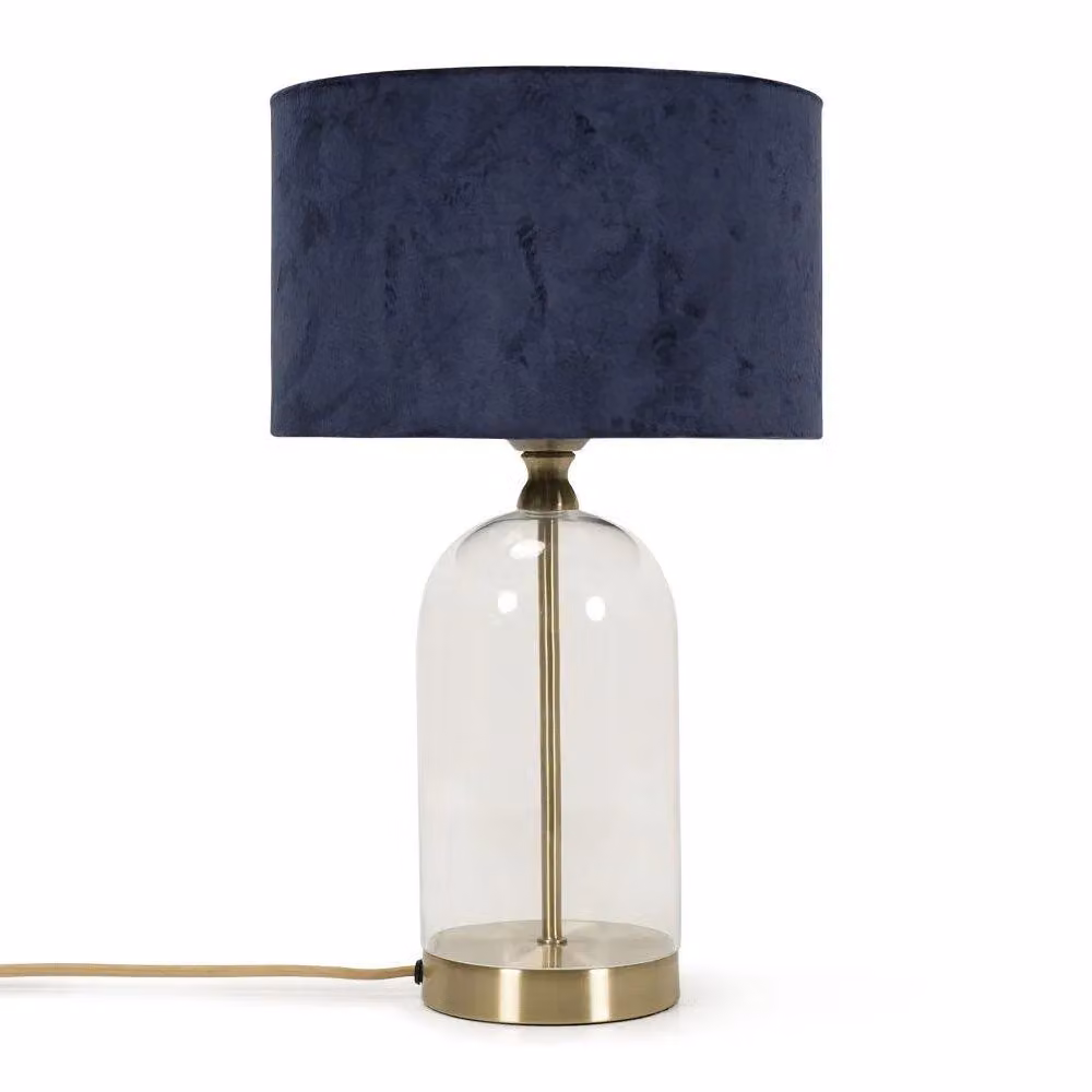 ValueLights Jessy Gold Glass Table Lamp with Navy Blue Fabric Shade – 2