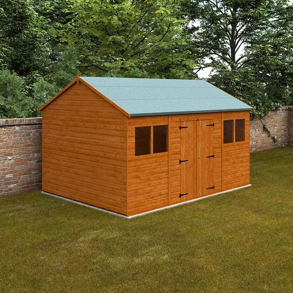 Buttercup Farm Workman Apex 12mm Wooden Garden Shed with Double Doors and Window in Burnt Orange, W: 426.72 cm, D: 295.0 cm, H: 268.5 cm – 2