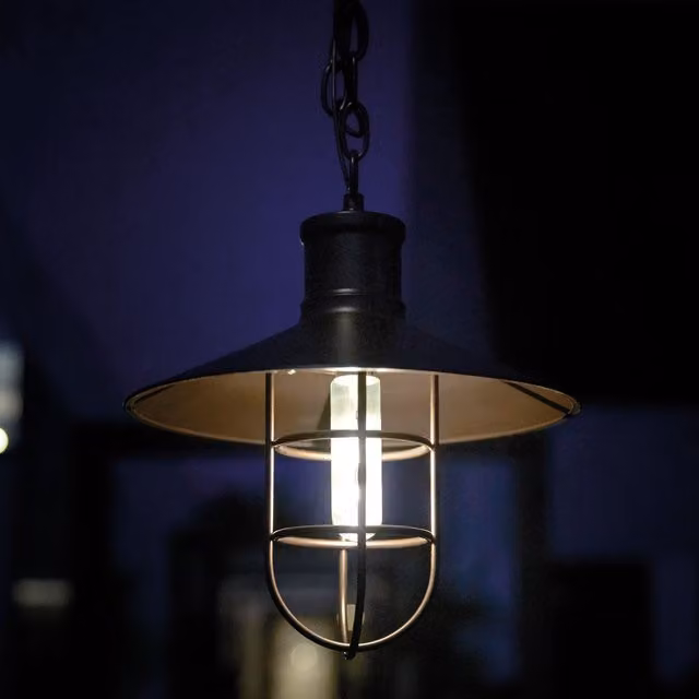 Luxform Industrial Style Solar Powered LED Hanging Porch Lantern in Black