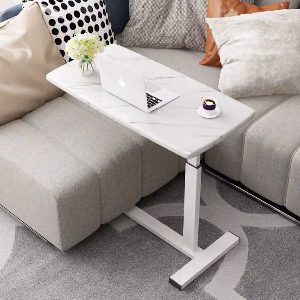 KORVIXA White and Marble Abstract Mobile Adjustable Overbed Table with Castors, W/D/H: 100 x 100 x 91 cm – 2