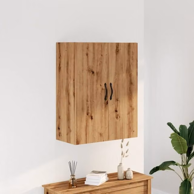 Berkfield Home Artisan Oak Wall Mounted Cabinet in Brown, W/D/H: 69.5 x 34 x 90 cm