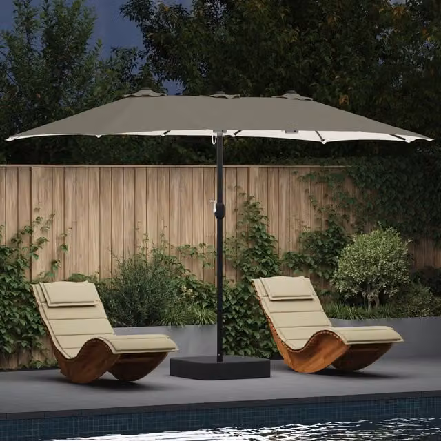 Berkfield Home Folding Garden Parasol in Brown Sand with Polyester Fabric and Steel Frame, W/D/H: 385 x 209 x 244 cm – 1