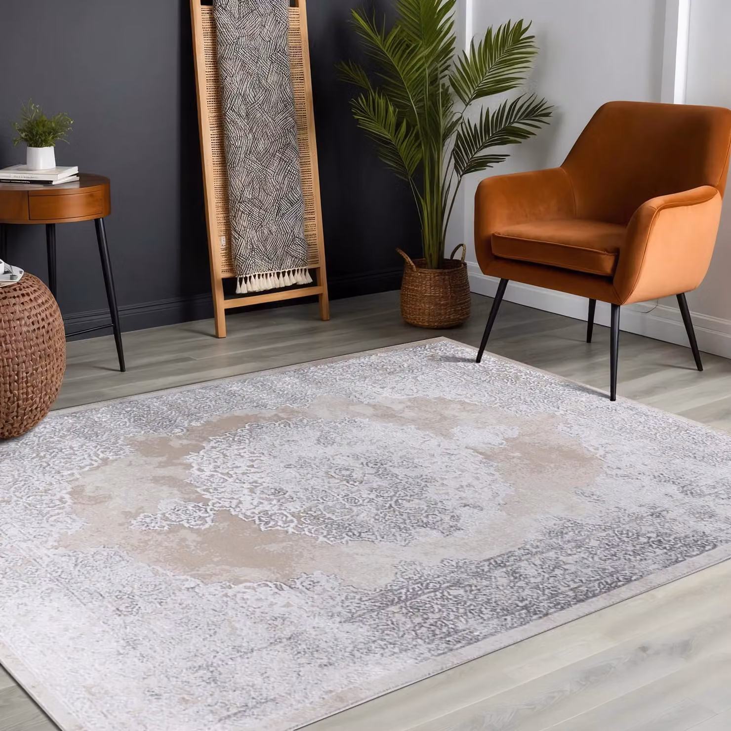 Livabliss Lustro Vintage Boho Rectangular Rug in Beige, Grey and White, W: 200 cm, D: 275 cm – 3