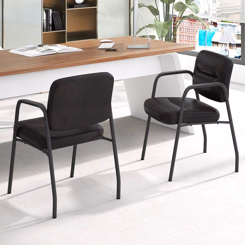 Costway Set of 2 Brown Upholstered PU Leather Waiting Room and Conference Chairs with Armrests – 2