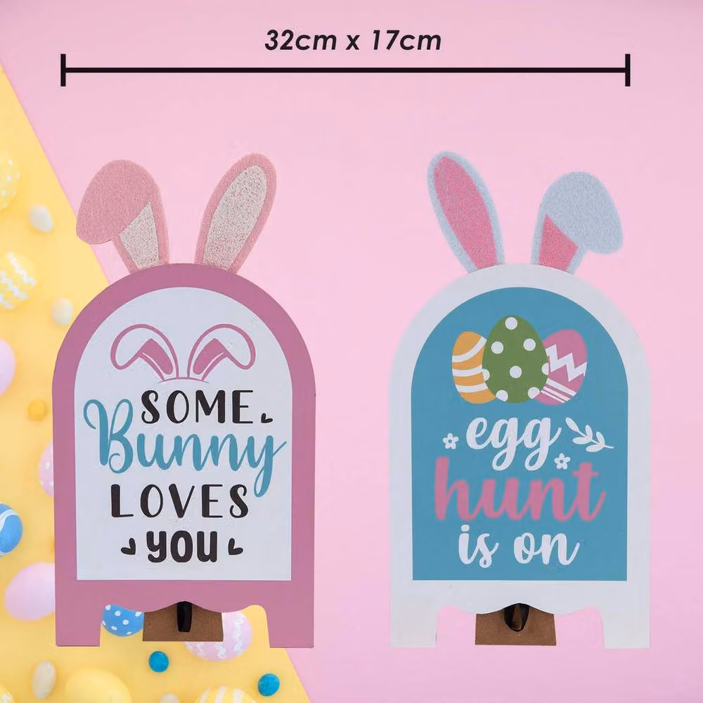 VFM e-Store Easter Bunny Easel Sign Decoration, Multicolour, W: 32 cm, H: 17 cm, Pack of 2 – 2