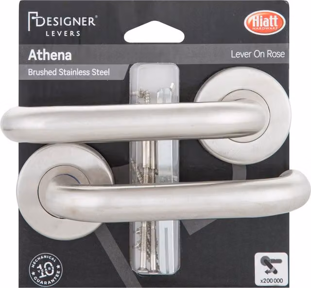 Hiatt Hardware Athena Brushed Stainless Steel Lever On Rose in Silver