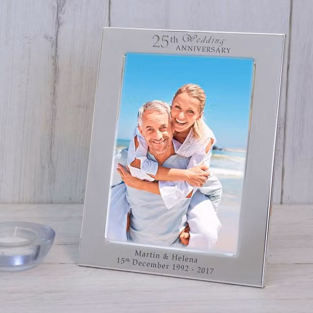 Uniqueful Personalised Silver Plated Rectangular Wedding Anniversary Photo Frame for Couples, W/H: 17.8 x 12.7 cm