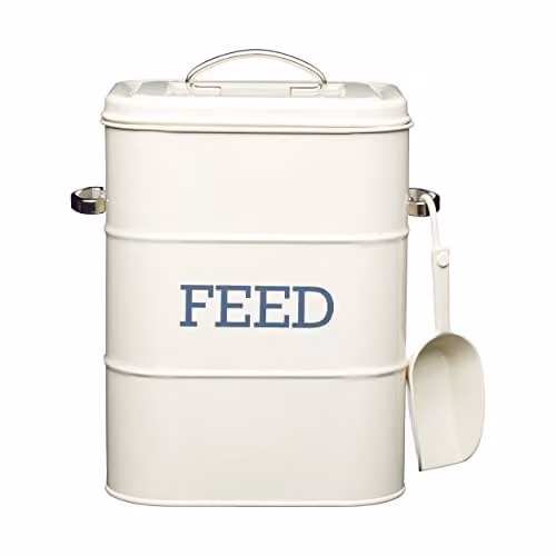 KitchenCraft Living Nostalgia Pet Food Storage Tin with Metal Scoop in Antique Cream