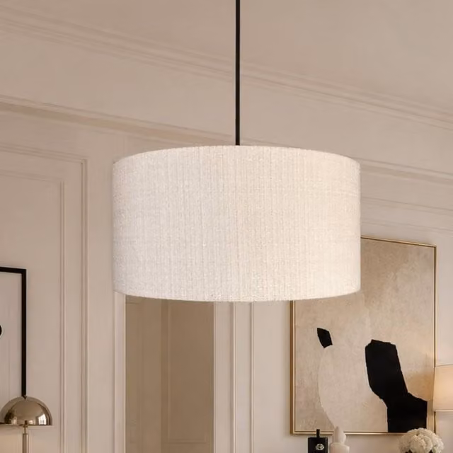 CGC Lighting Messina White Luxury Detailed Cotton Drum Lampshade, Diameter: 45.72 cm