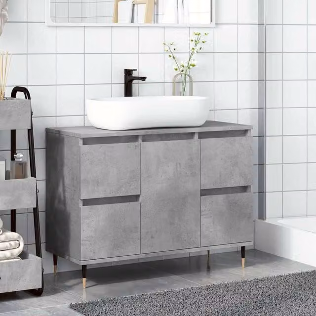Berkfield Home Durable Bathroom Cabinet in Concrete Grey, W/D/H: 80 x 33 x 60 cm – 1