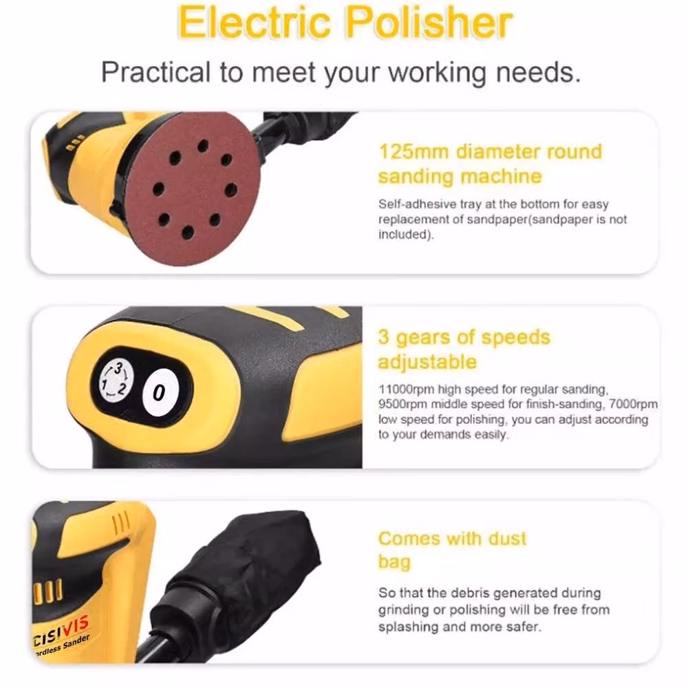 Spetlek 550W Cordless Orbital Rotary Sander in Yellow – 3