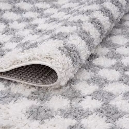 THE RUGS Moodi Grey Checkerboard Patterned Shaggy Area Rug, W: 80 cm, L: 300 cm – 3