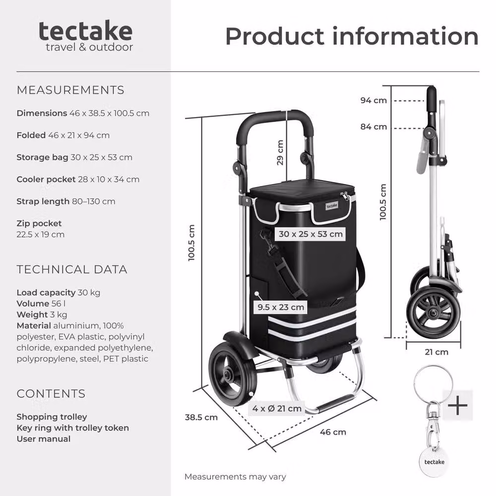 tectake 3-in-1 Foldable Shopping Trolley with Cooler Bag, Black – 6