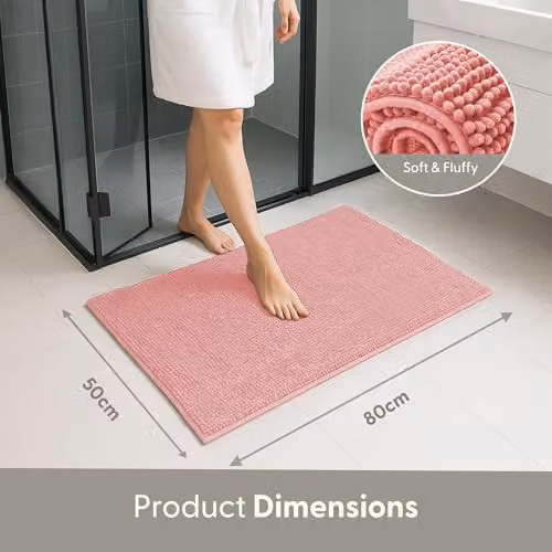 Keplin Non-Slip Microfibre Bath and Toilet Mat, Pink, W: 50 cm, D: 80 cm – 4