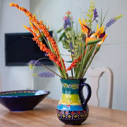 Verano Spanish Ceramics Hand Painted Floral Pattern Ceramic Serving Jug, 2L, Orange and Green – 3
