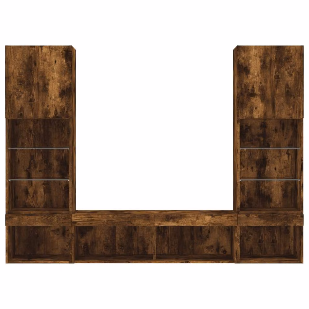 Berkfield Home 5 Piece Versatile TV Wall Unit with LED Lighting in Smoked Oak Brown, W/D/H: 102 x 30 x 102 cm – 4