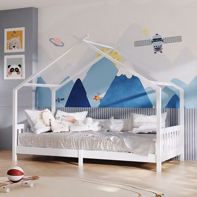 Kidkid Childrens House Design Bed Frame in White Solid Pine Wood