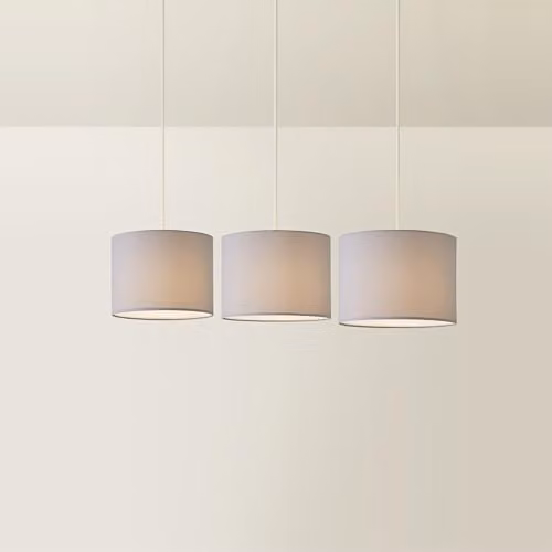 ValueLights Set of 3 Modern Grey Fabric Cylinder Ceiling Pendant Light Shades with Reducer Ring