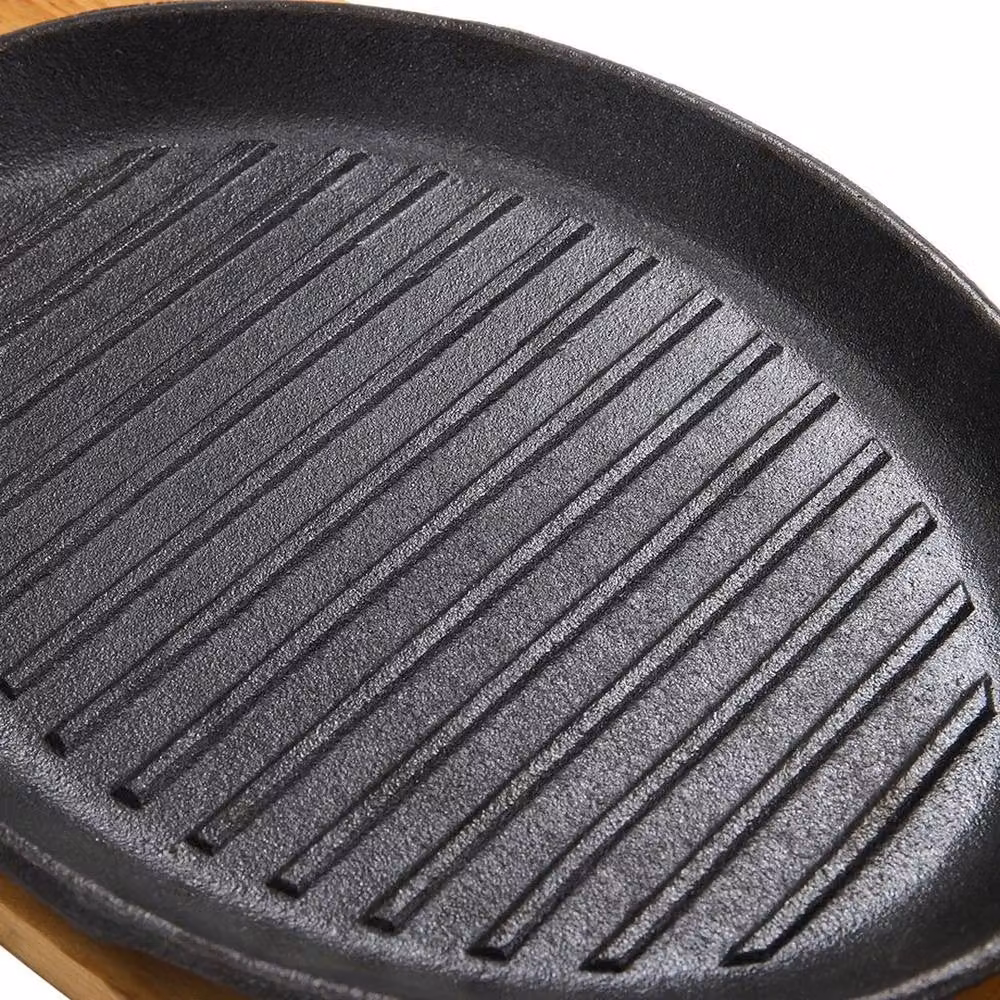 NESTLUNE Cast Iron Sizzler Steak Serving Sizzling Plate Griddle Grill Pan in Black, W: 100 cm, D: 15 cm – 5