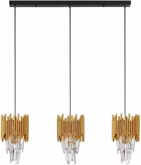 Netlighting Magnolia Bar Pendant Ceiling Light in Sandy Black and Gold/Brass with Crystal Details, E14 Socket – 1