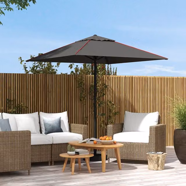 Outsunny Outdoor Parasol Umbrella with Vent and Piping Side in Charcoal Grey