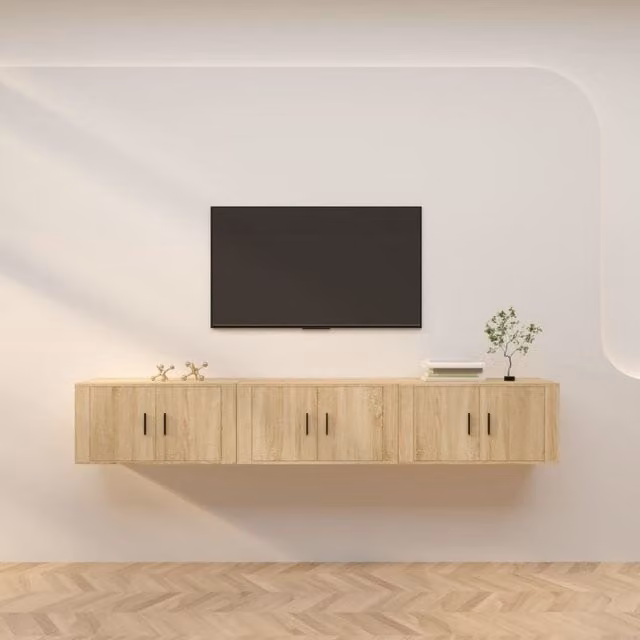 Berkfield Home 3-Piece Wall-Mounted TV Cabinet Set in Sonoma Oak Brown, W: 80 cm, D: 34.5 cm, H: 40 cm