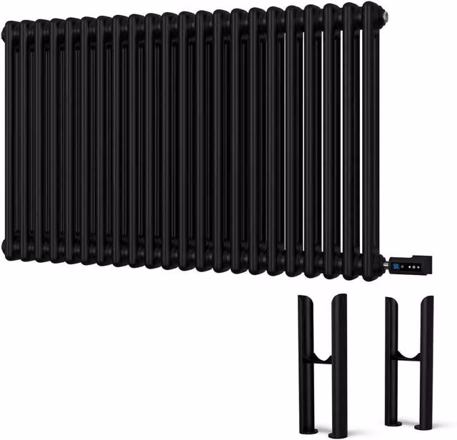 Alpha Black 2 Column Electric Radiator with WiFi, W: 98.8 cm, H: 60.0 cm – 1