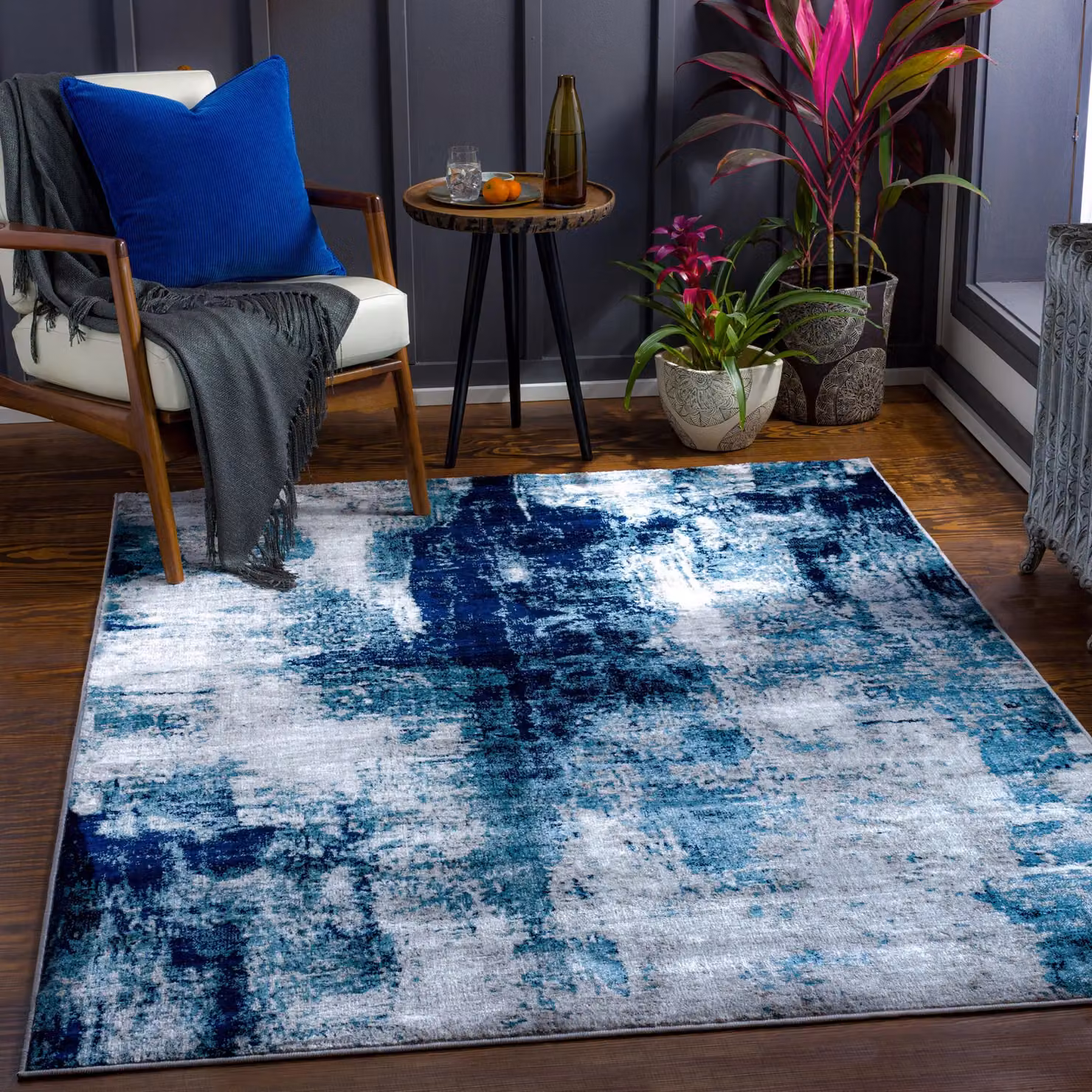 Livabliss Wanderlust Abstract Modern Marble Rug in Blue, Grey and Black, W/D/H: 140 x 200 cm – 8