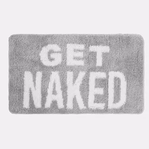 OHS Get Naked Grey Bath Mat, Non-Slip and Quick-Drying Absorbent Polyester Rug, W: 75 cm, D: 45 cm – 2