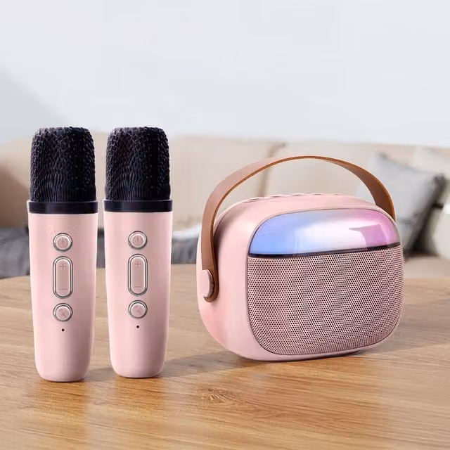 Livingandhome Wireless Karaoke Machine with Microphones, Pink