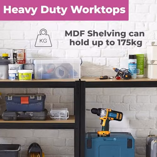 Neo 5 Tier Heavy Duty Steel Storage Shelving Unit, Black, H 180 x W 90 x D 40 cm – 4
