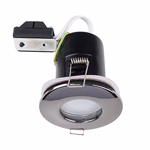 ValueLights Black Chrome IP65 Fire Rated LED Ceiling Downlight Fitting, Pack of 4