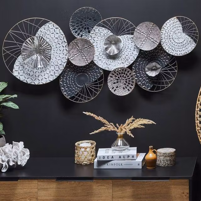 Wyld and Coco Industrial Metal Geometric Wall Circles in Silver, Black and White