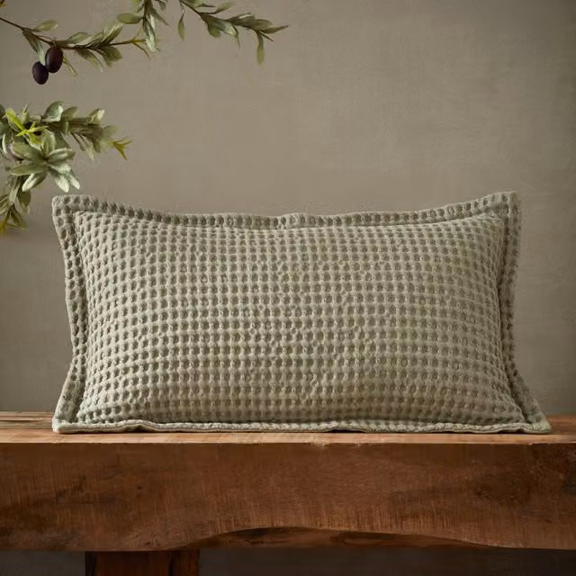 Pineapple Elephant Jaipur Sage Green Cotton Waffle Rectangular Cushion W: 50 cm, H: 30 cm