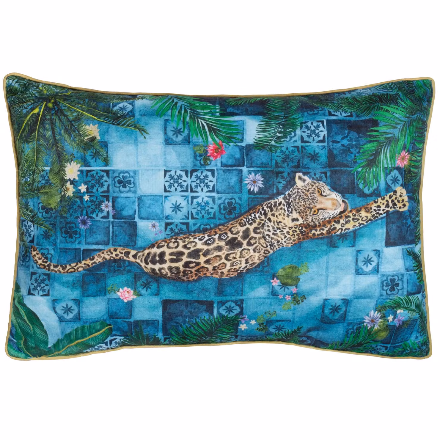 Paoletti Majorelle Leopard Moroccan Piped Outdoor Cushion in Blue, W: 60 cm, H: 40 cm, W: 40 cm – 2