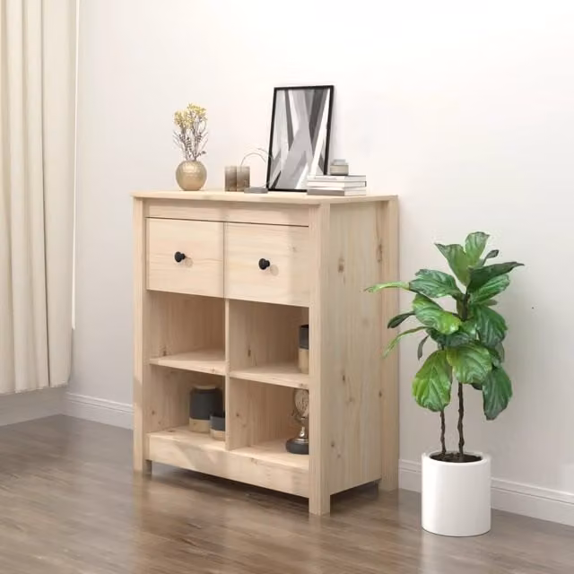 Berkfield Home Rustic Solid Wood Pine Sideboard in Brown, W/D/H: 70 x 35 x 80 cm
