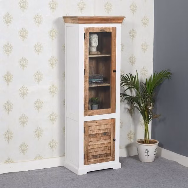 Worcester Mango Wood Bookcase and Display Cabinet with Glass Hinged Doors, Brown