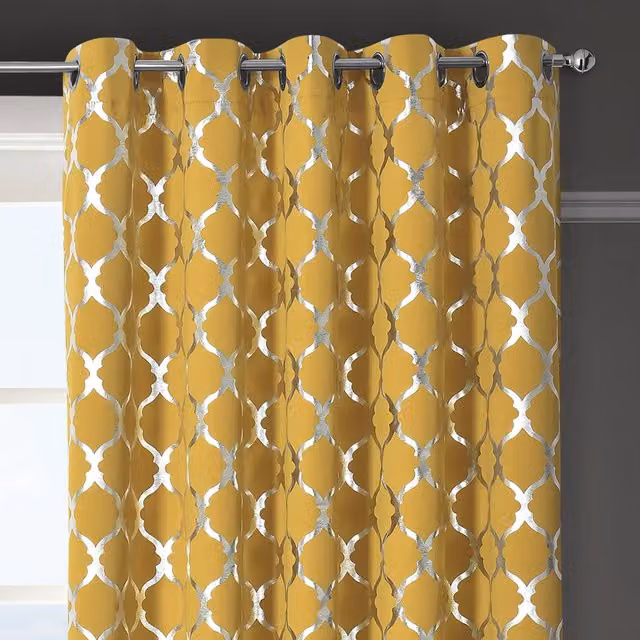 Velosso Arabesque Blackout Eyelet Curtains in Yellow, Width: 116 cm, Drop: 137 cm – 1