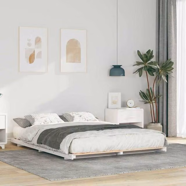 Berkfield Home White Solid Pine Wood Bed Frame W: 140 cm, L: 220 cm – 1