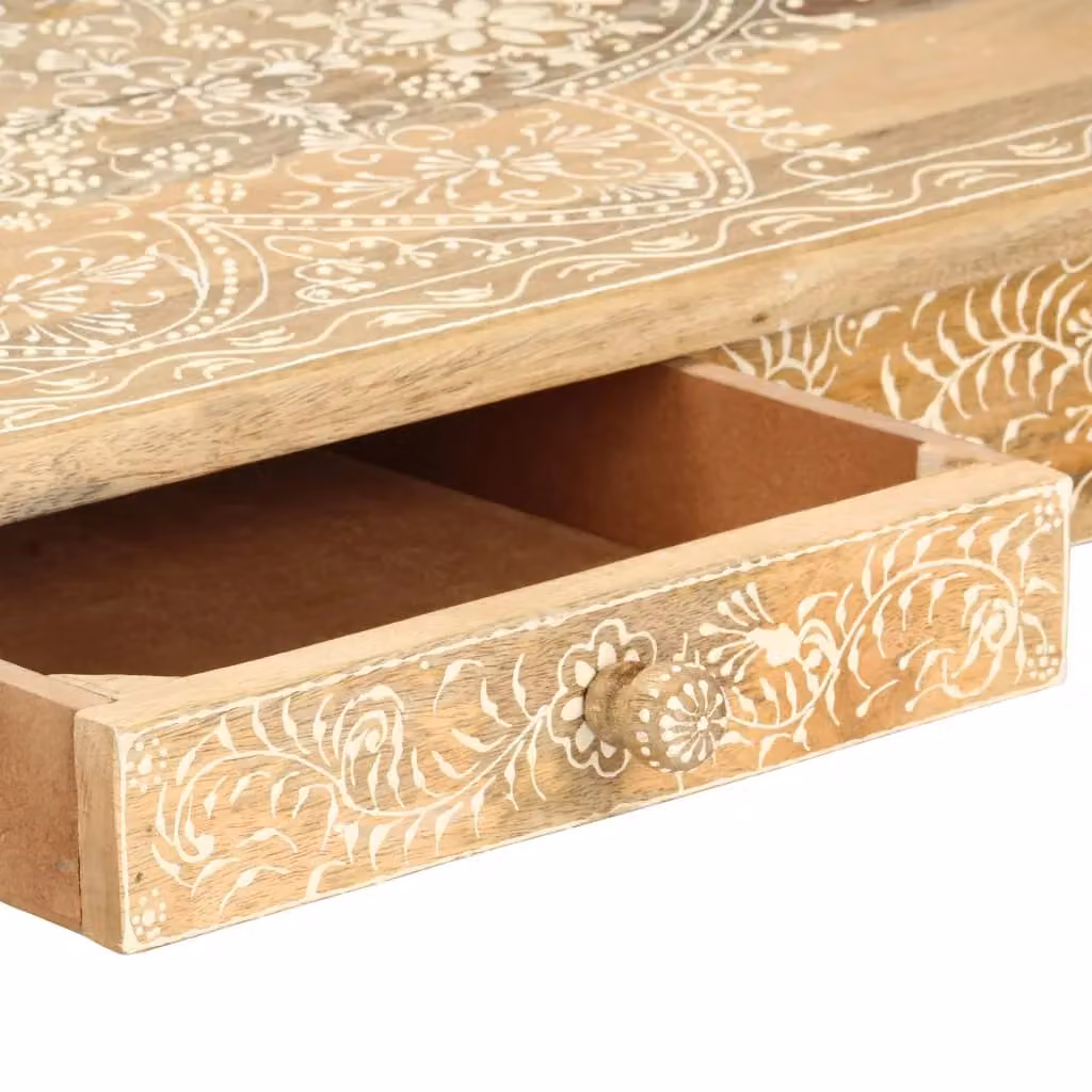 Berkfield Home Hand Painted Solid Mango Wood Coffee Table in Brown, W/D/H: 110 x 50 x 45 cm – 2