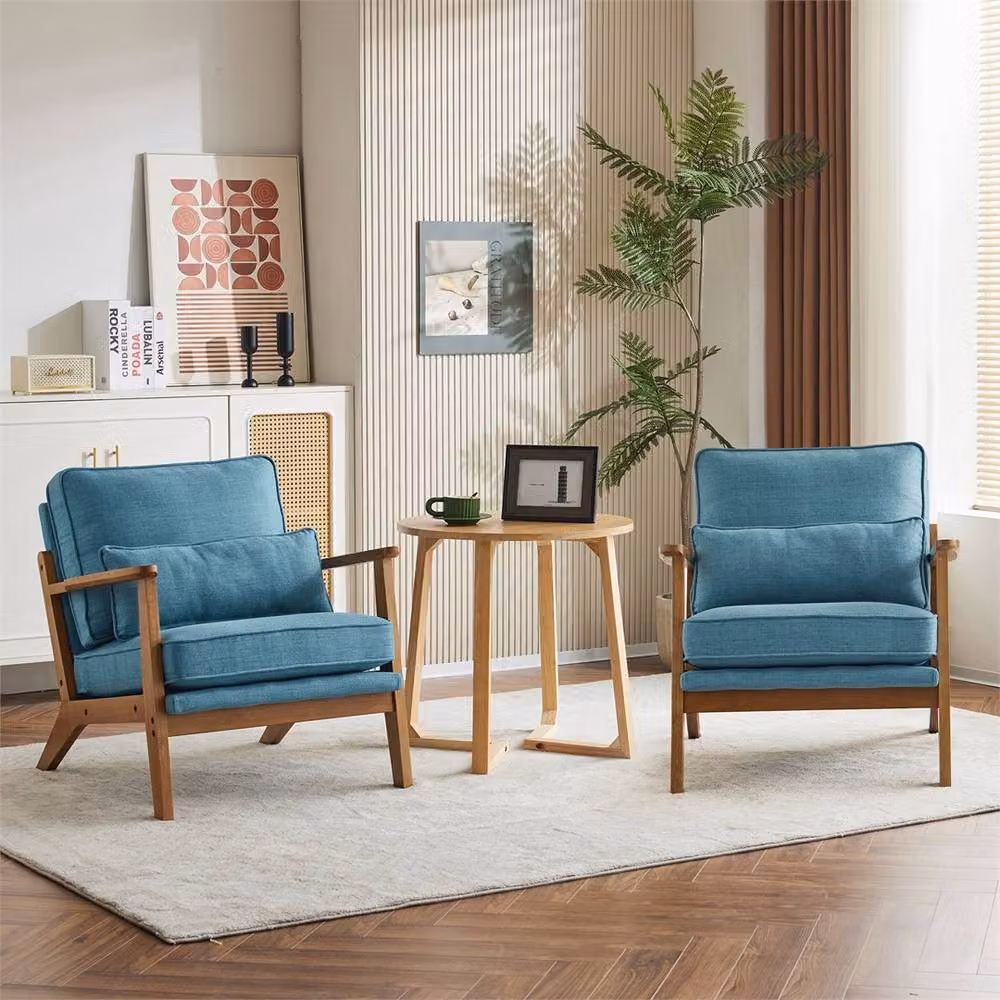 NESTLUNE Blue Mid Century Modern Armchair with Wooden Legs, W/D/H: 100 x 100 x 100 cm – 4