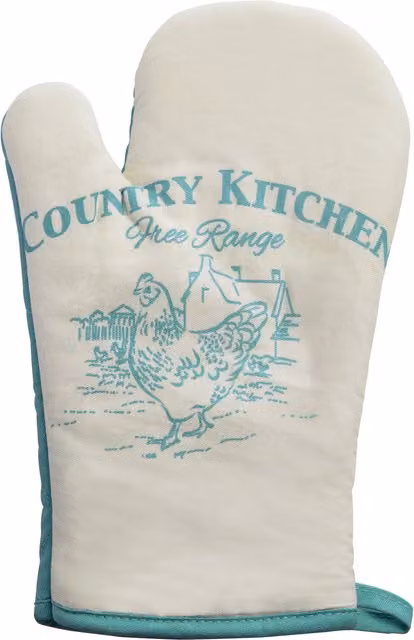 Orsina Cotton Single Oven Glove in White and Petrol with Hanging Loop