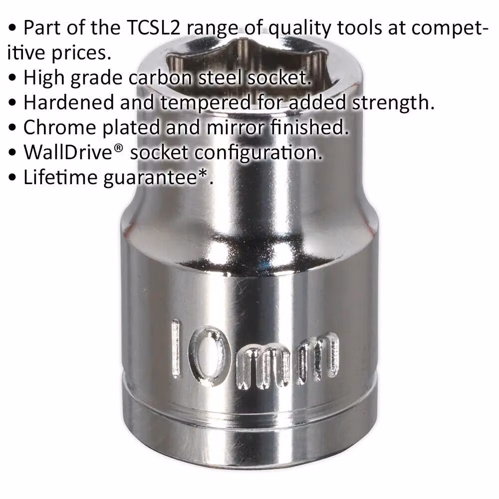Loops 10mm Chrome Plated Drive Socket, 3/8 inch Square Drive, Silver Carbon Steel – 2
