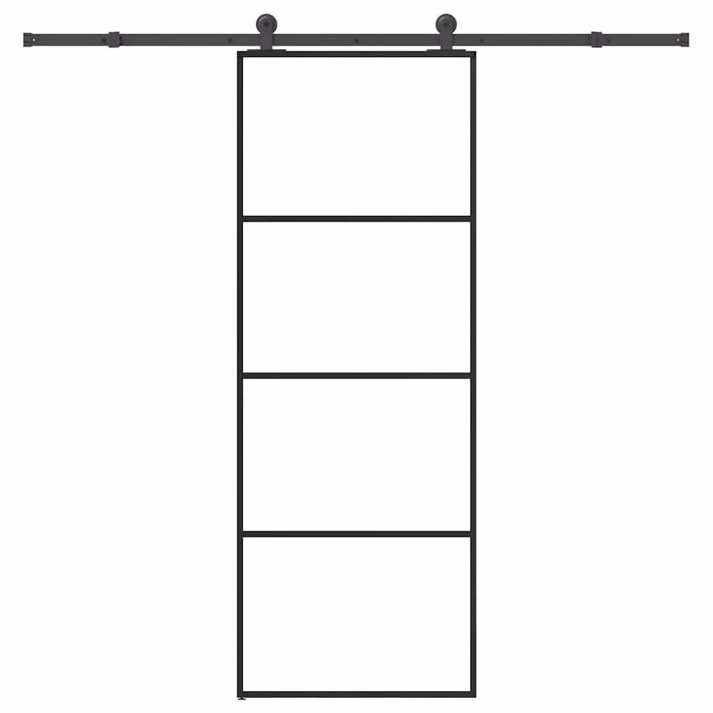 Berkfield Home Modern Sliding Door with Hardware Set, Black ESG Glass and Aluminium, W: 76 cm, H: 205 cm – 2