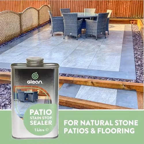 GLEAN Patio Stain Stop Sealer, Solvent Based Impregnating Sealer for Natural Stone Patios and Flooring, Transparent, Matt Finish, 1 l – 2