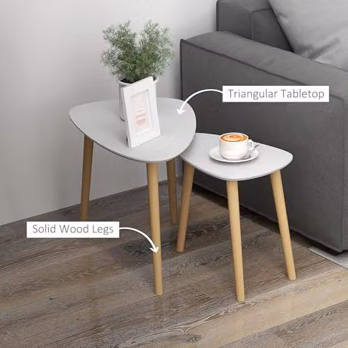 HOMCOM Set of 2 Nesting Coffee Tables with Oval MDF Tops and Four Legs in Grey – 4