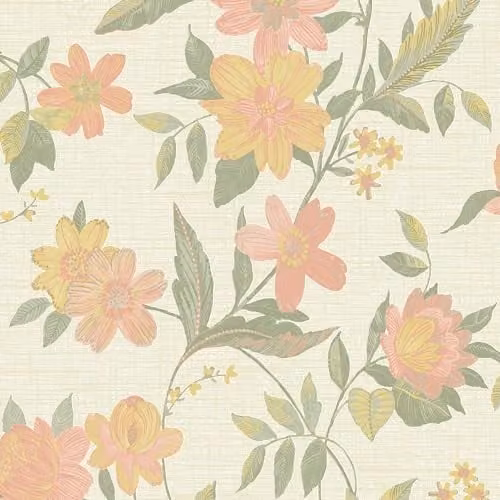 Grandeco Katsu Trail Floral Blown Wallpaper, Blush Pink Multicolour Botanical Vinyl – 1